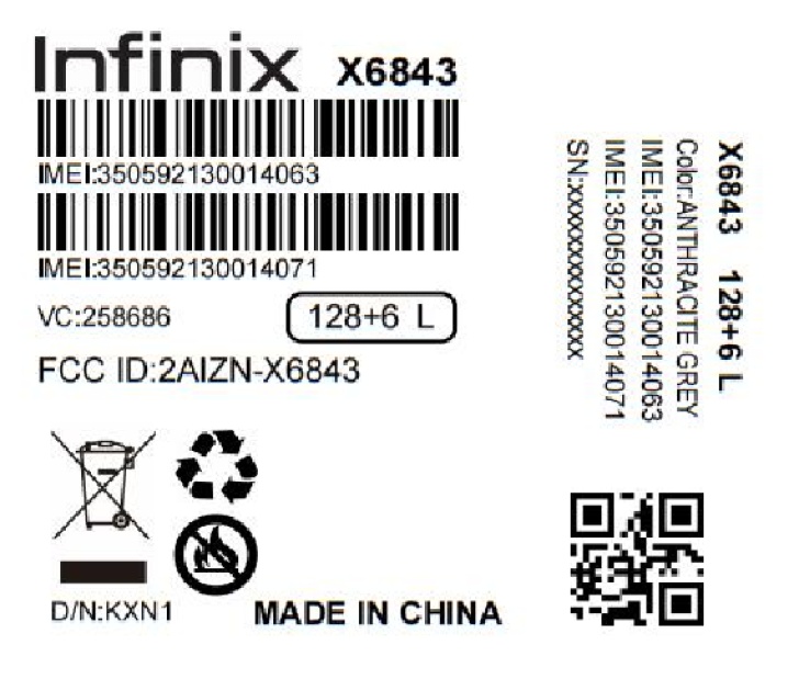 Detail of manufacturer-submitted FCC label for Infinix X6843