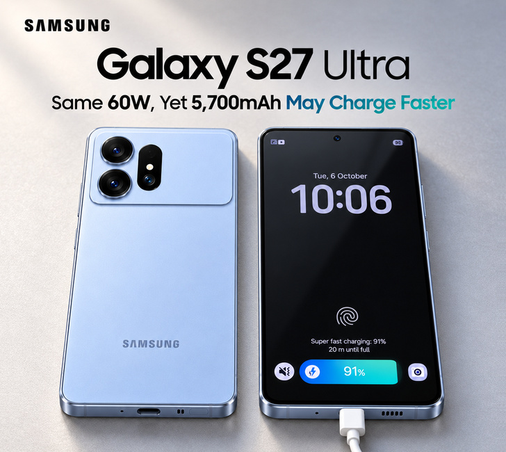 Concept illustration of the Samsung Galaxy S27 Ultra charging rumor, supplied by WhatMobile