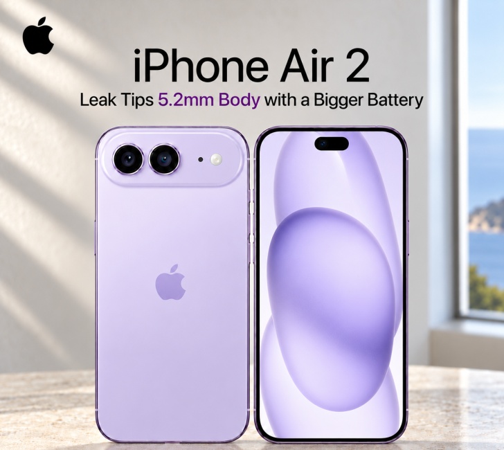 Supplied iPhone Air 2 concept artwork illustrating the reported slimmer design and larger battery; not a confirmed handset design.