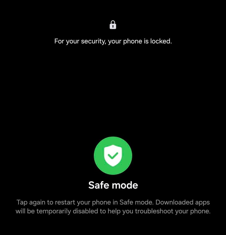 Samsung One UI Safe mode restart screen illustrating the community workaround