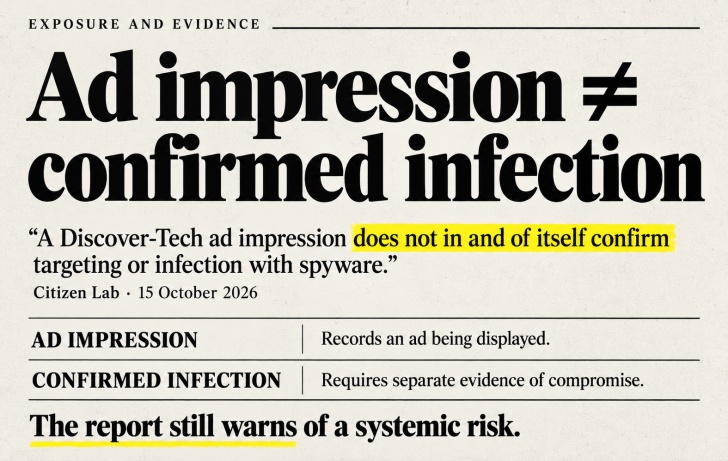 Citizen Lab statement distinguishing ad impressions from confirmed spyware infection