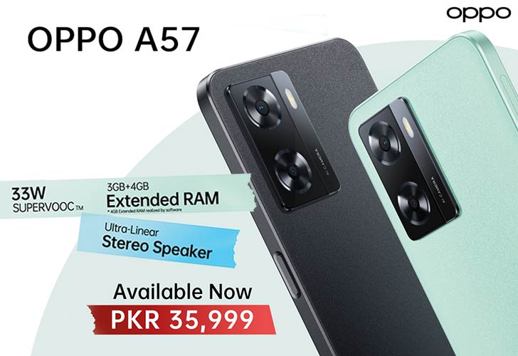 OPPO A57 Rolls Out in Pakistan Flaunting Leather-back Design, Helio G35,  and 33W Recharge - WhatMobile news