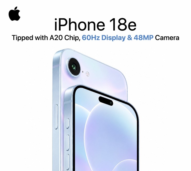 iPhone 18e concept artwork illustrating the reported A20 and 60Hz display rumor; design unconfirmed